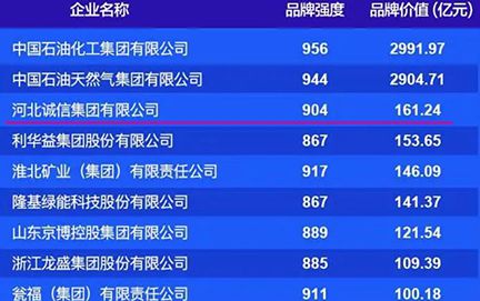 The company ranks NO.3 in the list of energy and chemical industry of China Brand Value evaluation